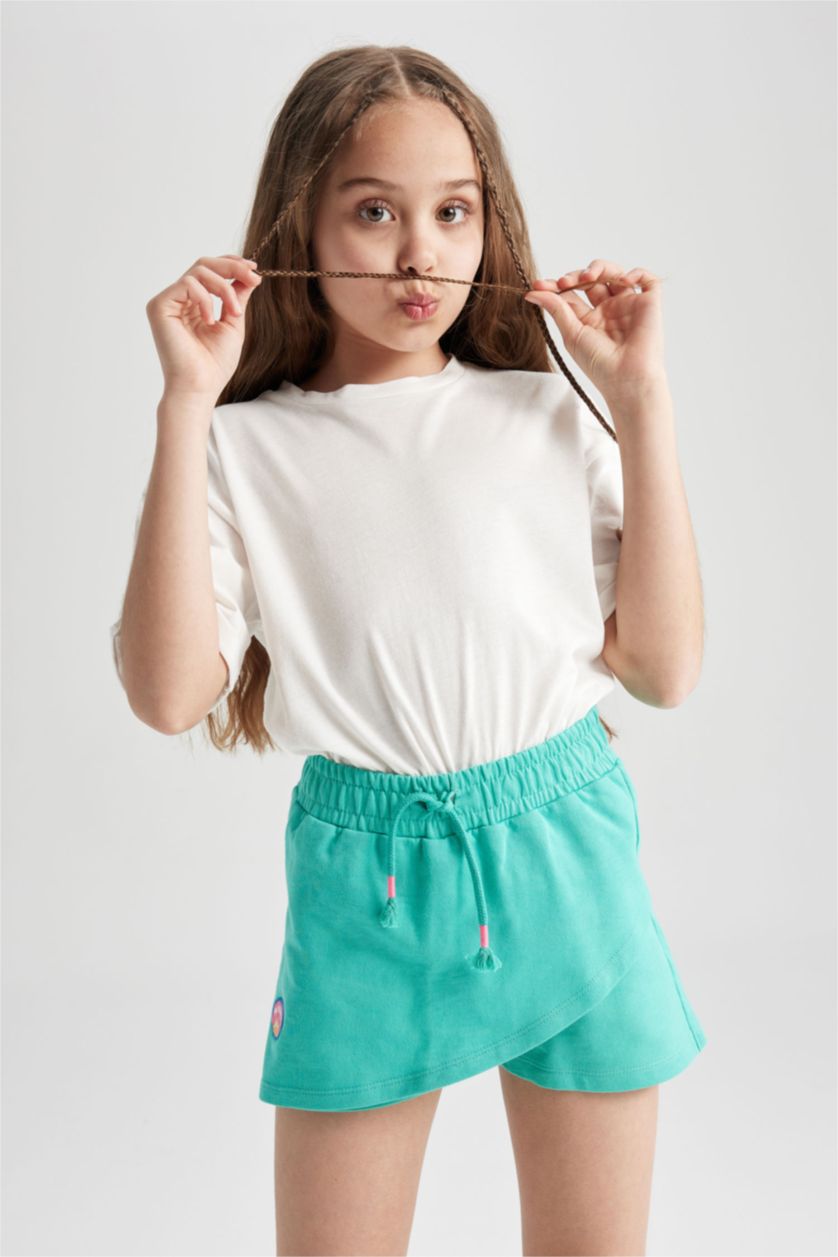 GIRLS & TEENS Mint Girl Tie Waist Minimal Logo Print Short Skirt