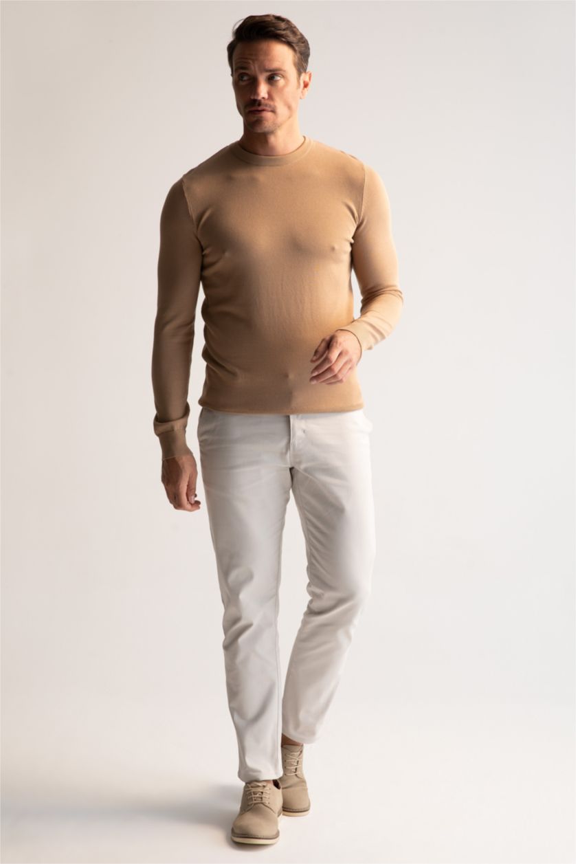 HOMME Beige Pull En Maille Coupe Regular À Col Rond