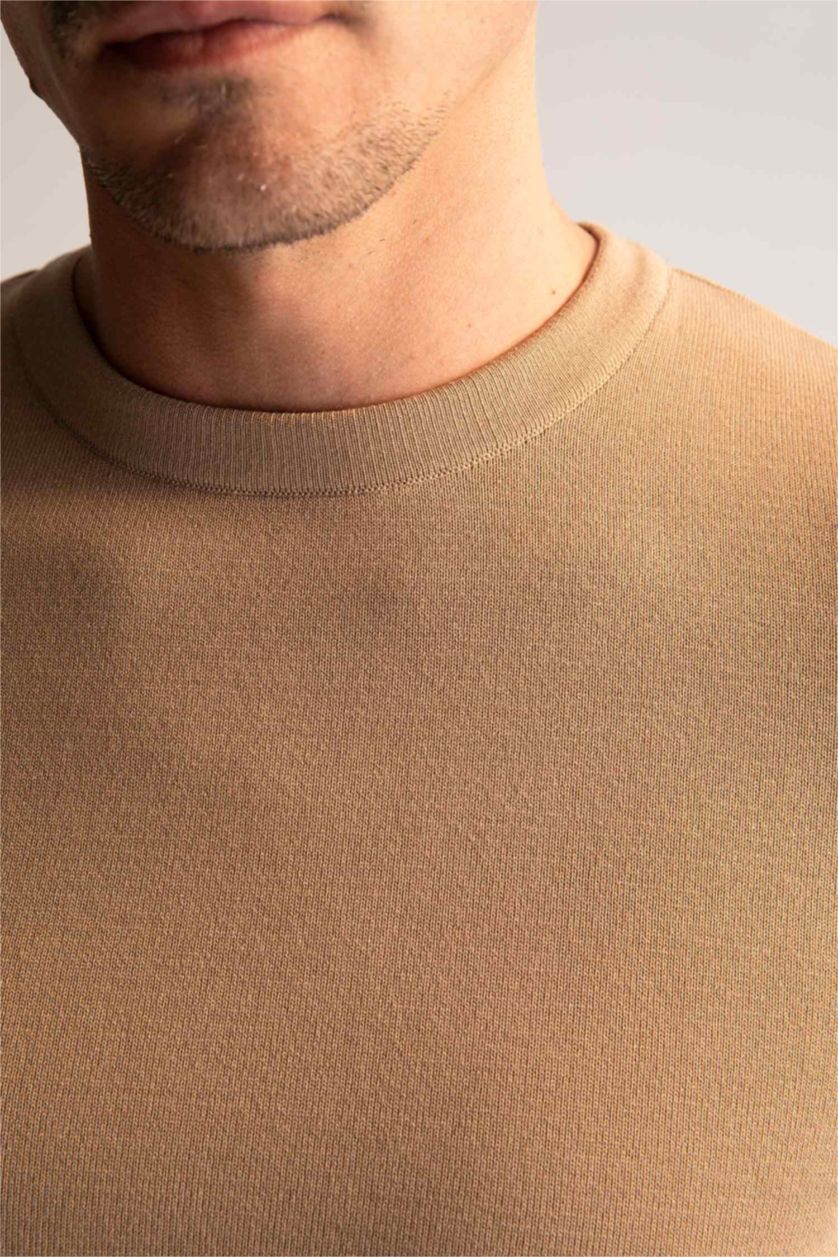 HOMME Beige Pull En Maille Coupe Regular À Col Rond