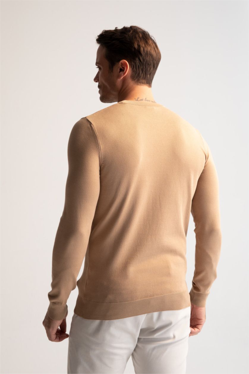 HOMME Beige Pull En Maille Coupe Regular À Col Rond