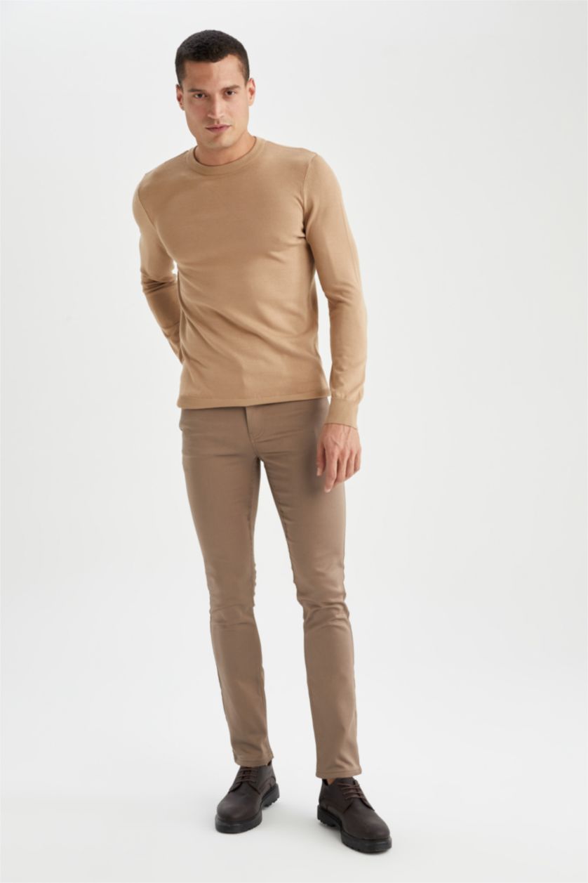 HOMME Beige Pull En Maille Coupe Regular À Col Rond