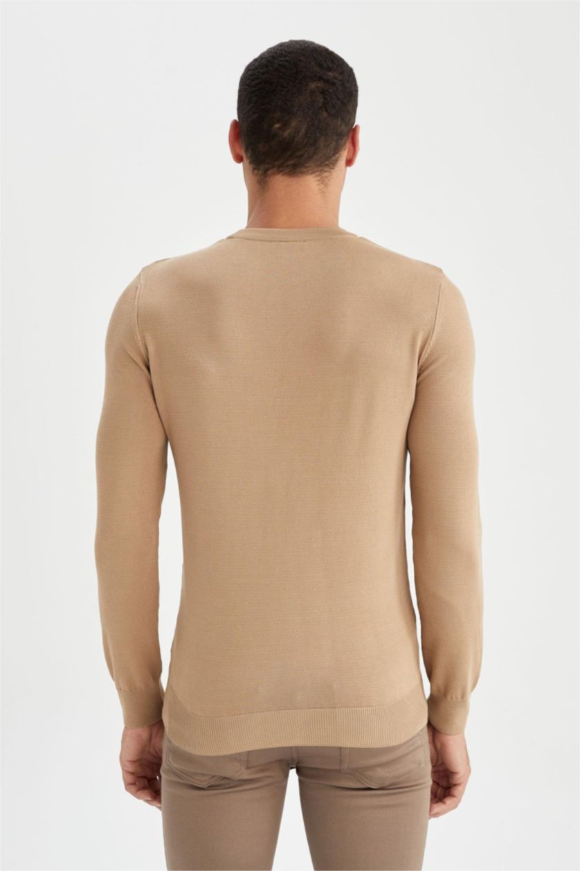 HOMME Beige Pull En Maille Coupe Regular À Col Rond
