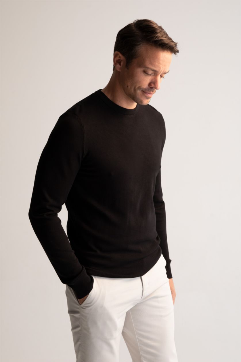 HOMME Noir Pull En Maille Coupe Regular À Col Rond