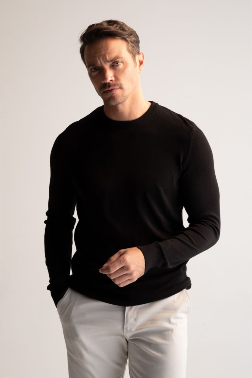 HOMME Noir Pull En Maille Coupe Regular À Col Rond