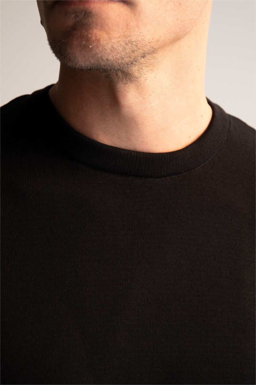 HOMME Noir Pull En Maille Coupe Regular À Col Rond