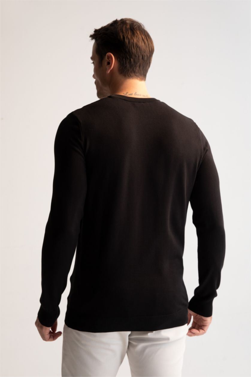 HOMME Noir Pull En Maille Coupe Regular À Col Rond