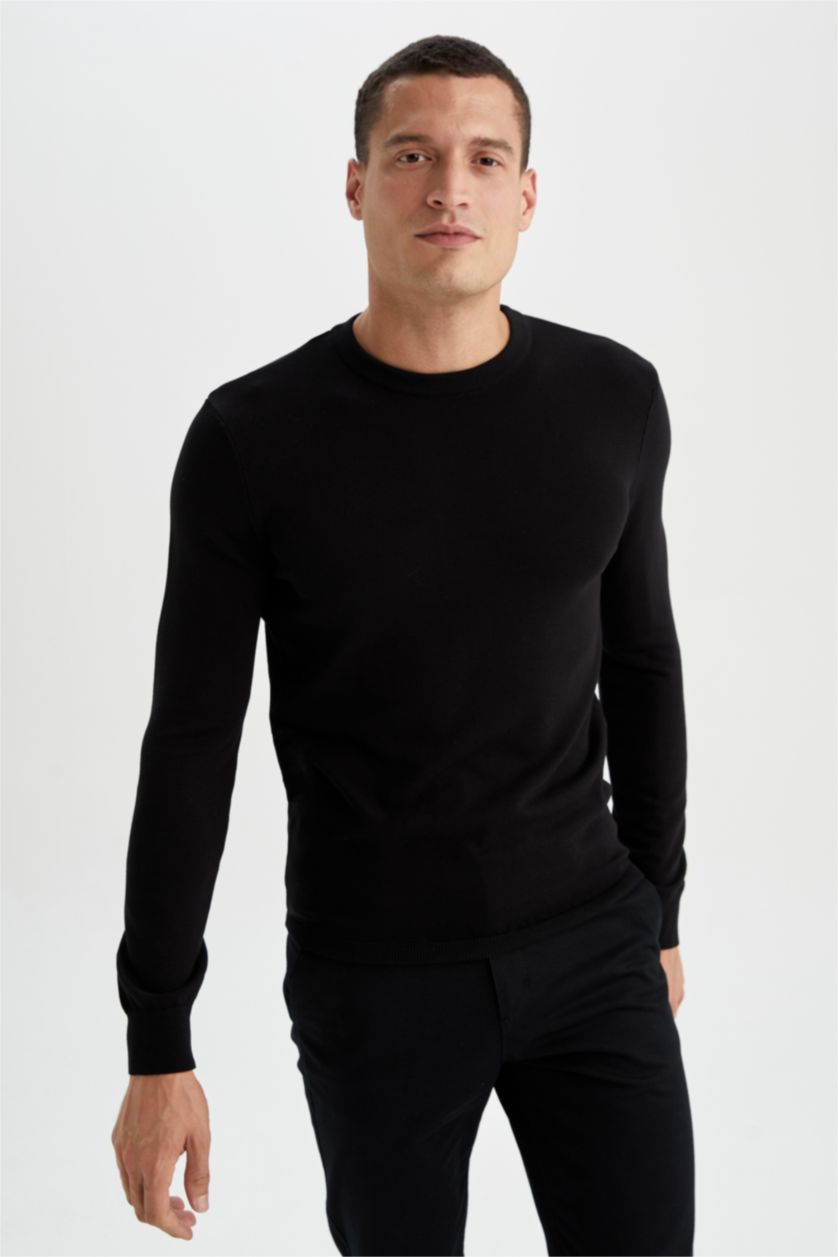 HOMME Noir Pull En Maille Coupe Regular À Col Rond