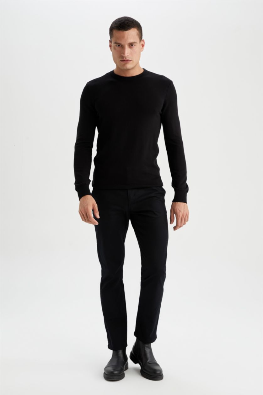 HOMME Noir Pull En Maille Coupe Regular À Col Rond