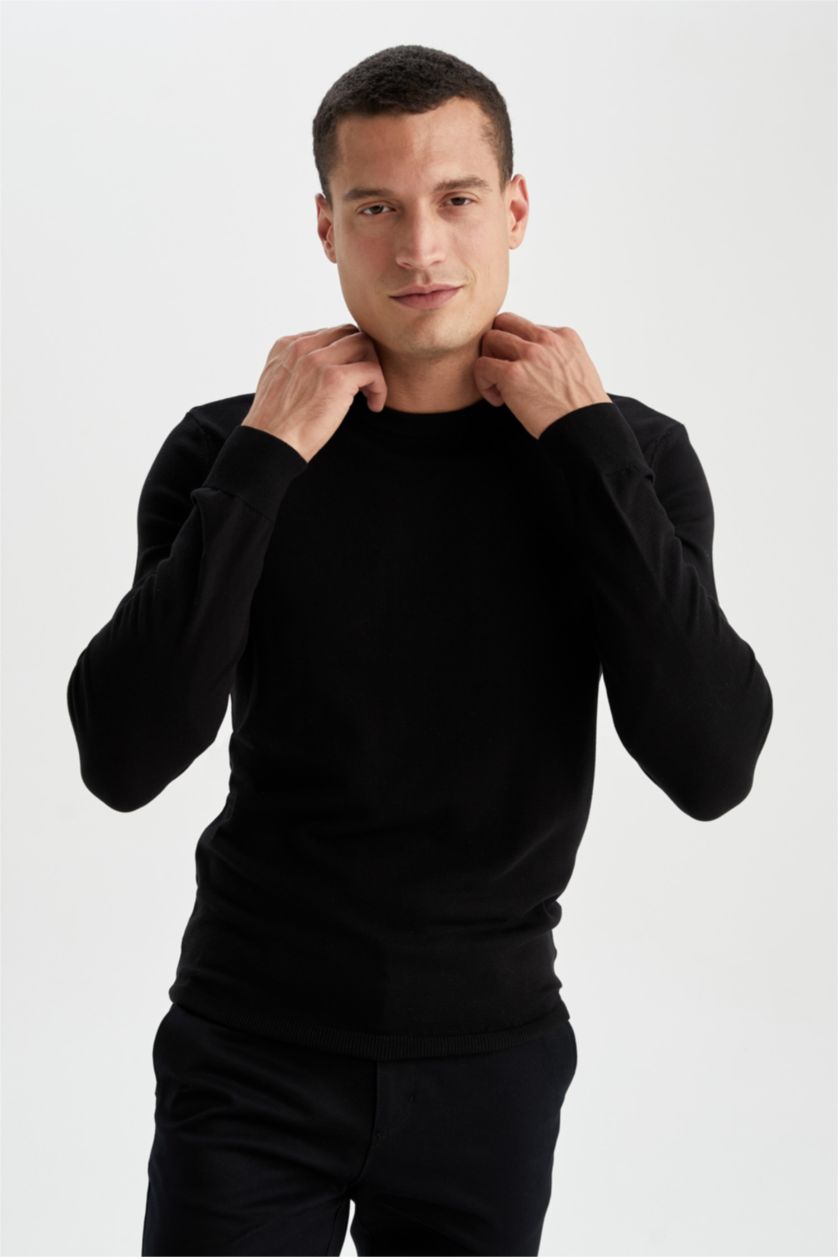 HOMME Noir Pull En Maille Coupe Regular À Col Rond
