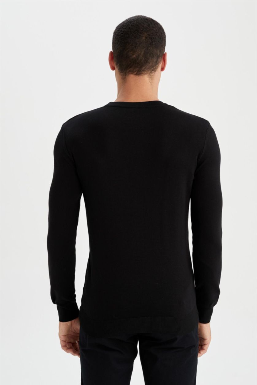 HOMME Noir Pull En Maille Coupe Regular À Col Rond