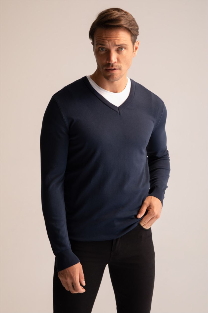 رجالي كحلي بلوفر قصة عادية