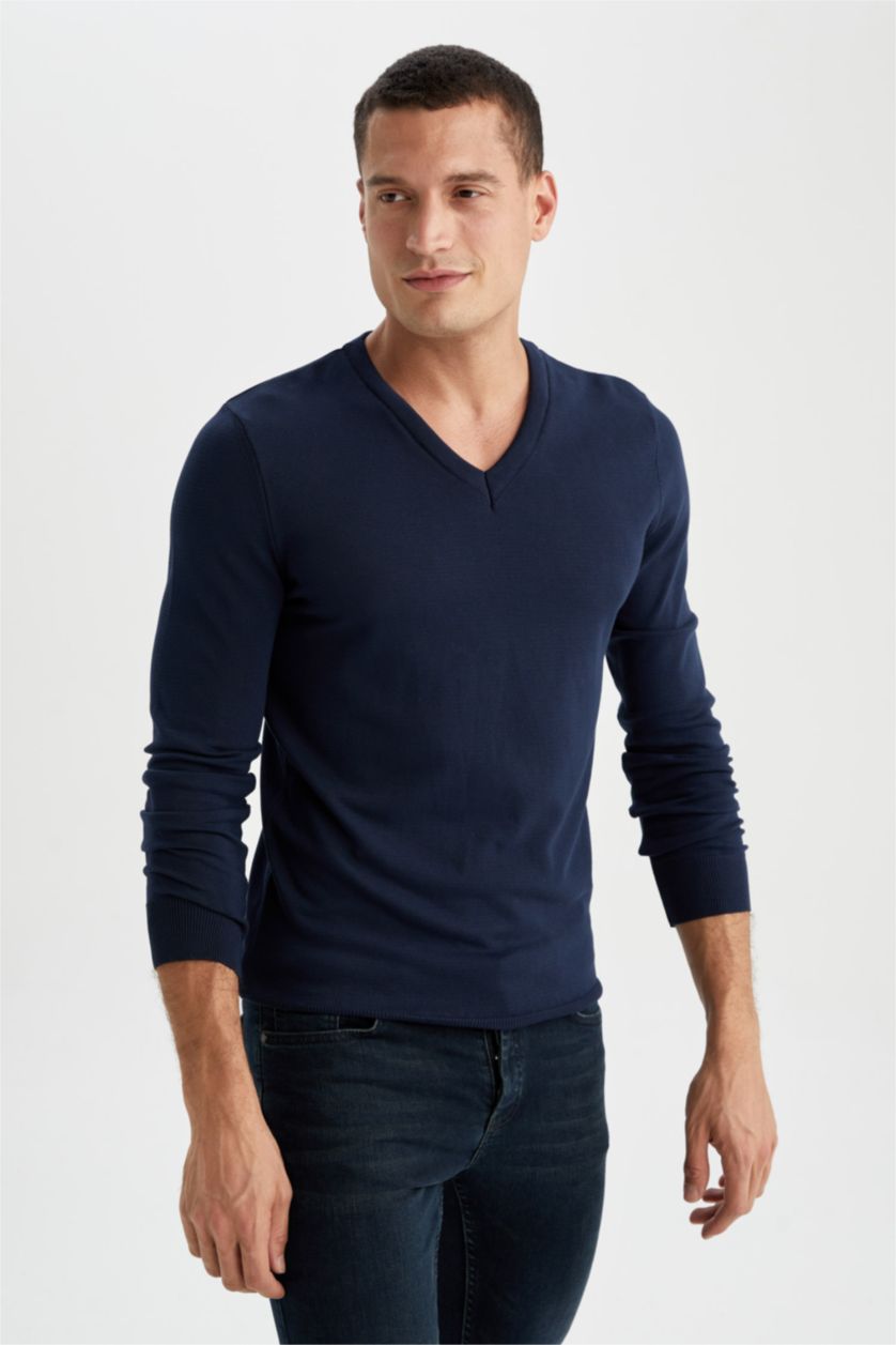 رجالي كحلي بلوفر قصة عادية