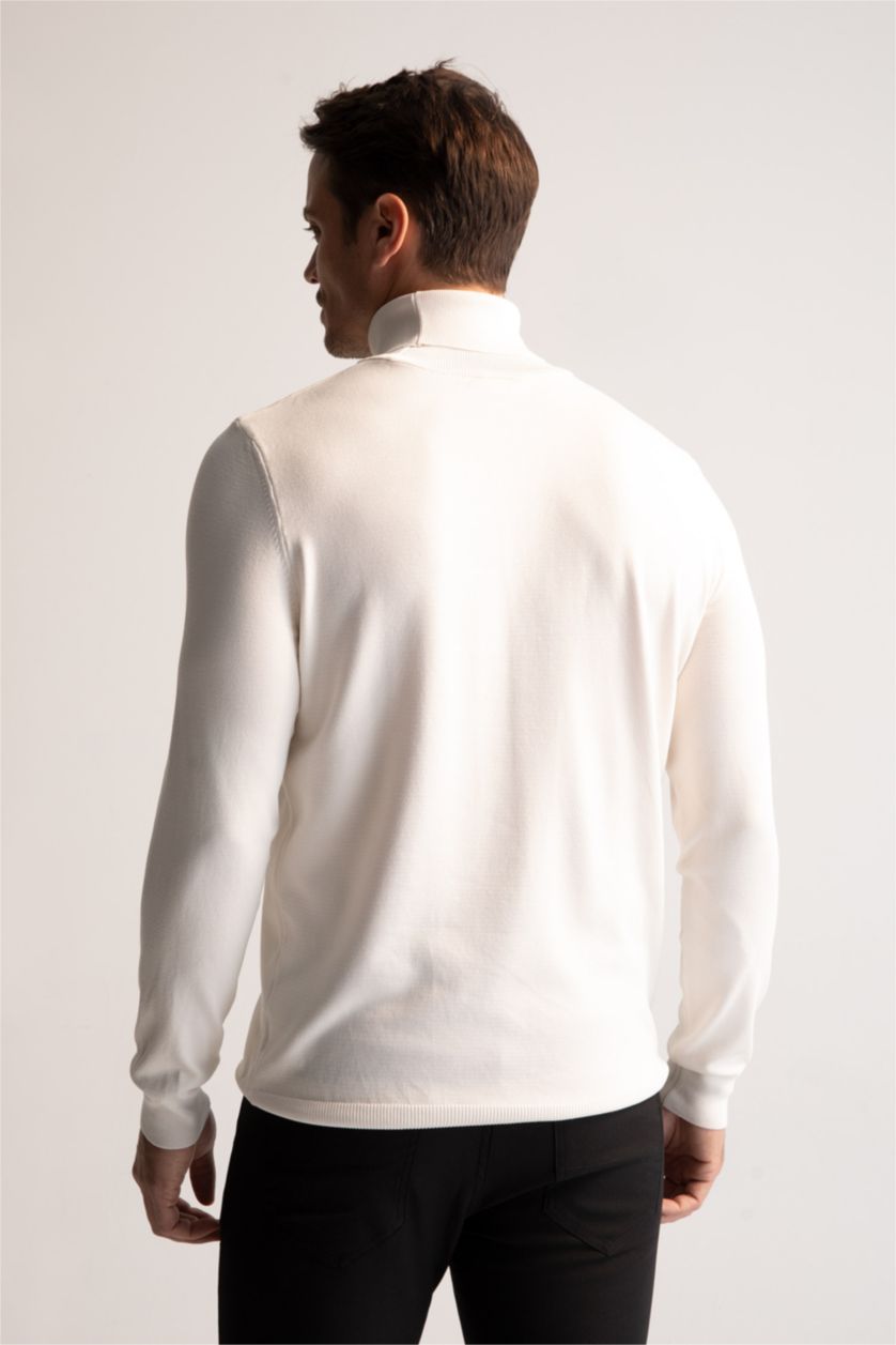 HOMME Écru Pull en tricot à col roulé premium à coupe régulière