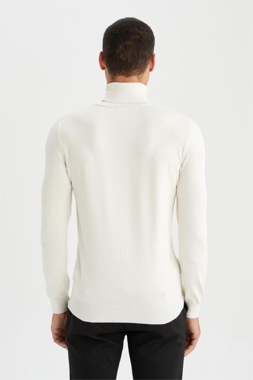 HOMME Écru Pull en tricot à col roulé premium à coupe régulière