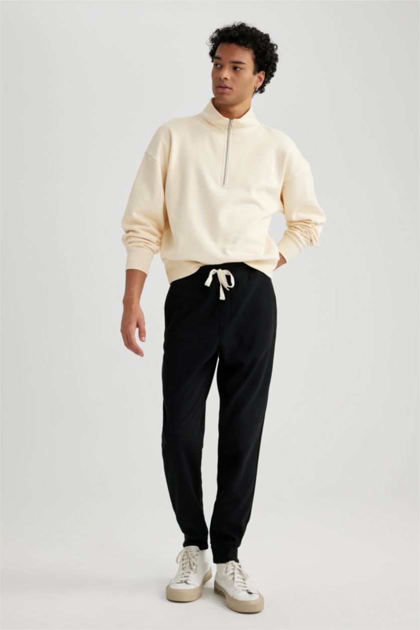 MAN Black Slim Fit Rib Hem Fleece Pocket Trousers