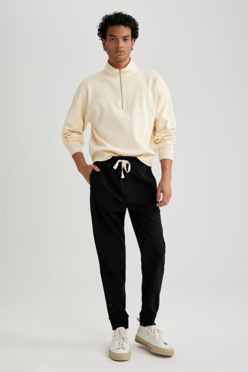 MAN Black Slim Fit Rib Hem Fleece Pocket Trousers