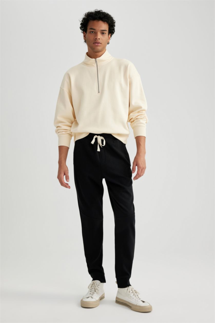 MAN Black Slim Fit Rib Hem Fleece Pocket Trousers