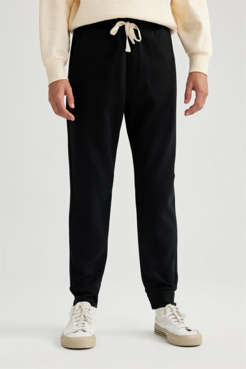 MAN Black Slim Fit Rib Hem Fleece Pocket Trousers
