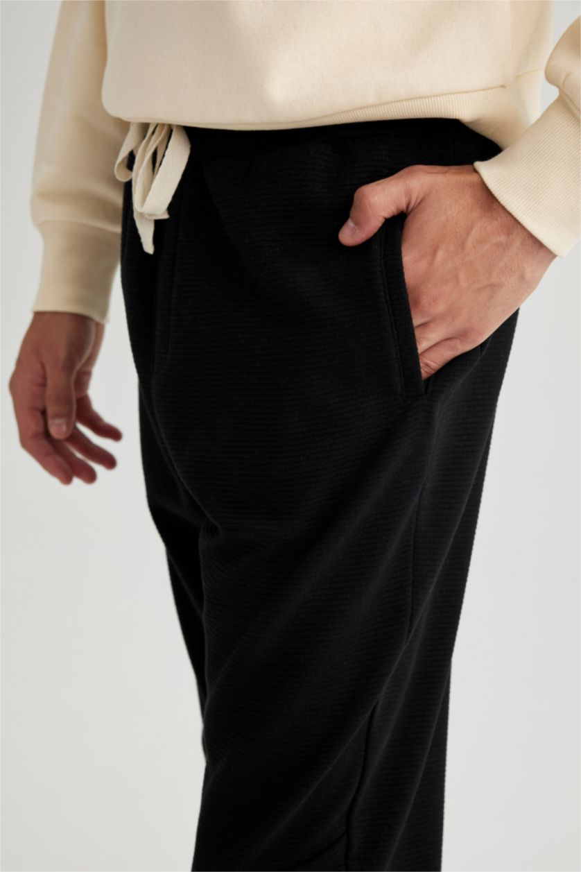 MAN Black Slim Fit Rib Hem Fleece Pocket Trousers
