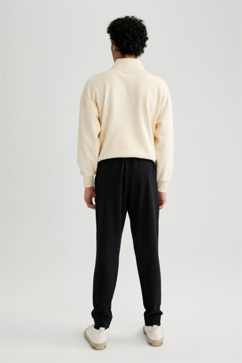 MAN Black Slim Fit Rib Hem Fleece Pocket Trousers