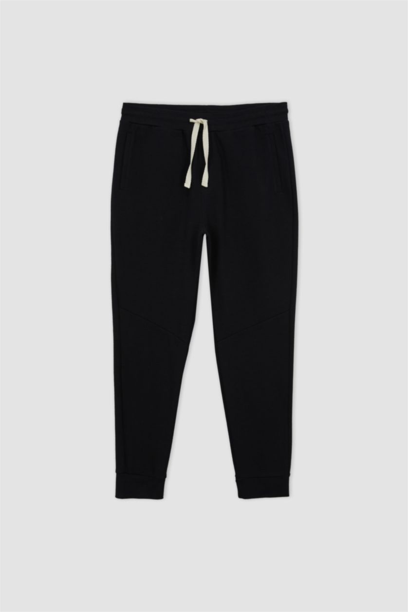 MAN Black Slim Fit Rib Hem Fleece Pocket Trousers