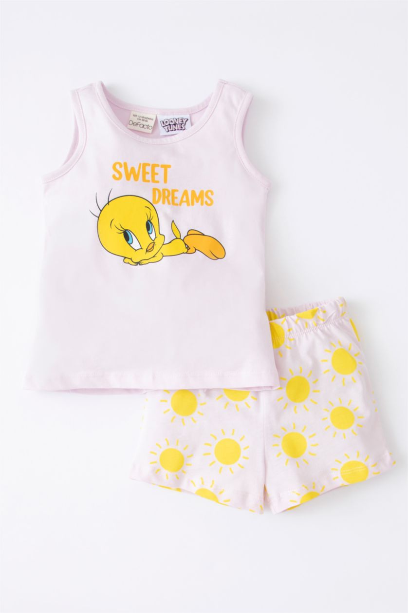 BÉBÉ FILLE Rose Pyjamas En Tricot Col Ras Du Cou Sans Manches 2 Looney Tunes BéBé Fille