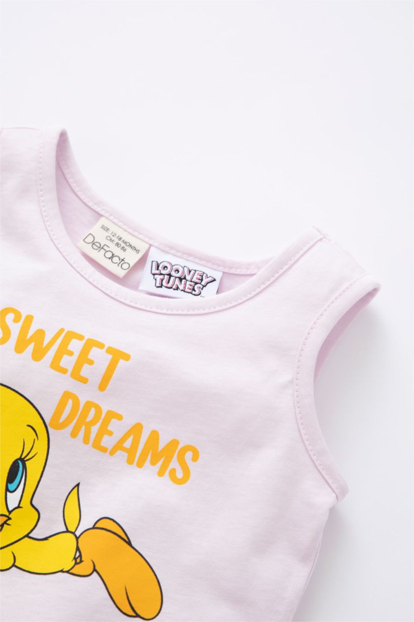BÉBÉ FILLE Rose Pyjamas En Tricot Col Ras Du Cou Sans Manches 2 Looney Tunes BéBé Fille