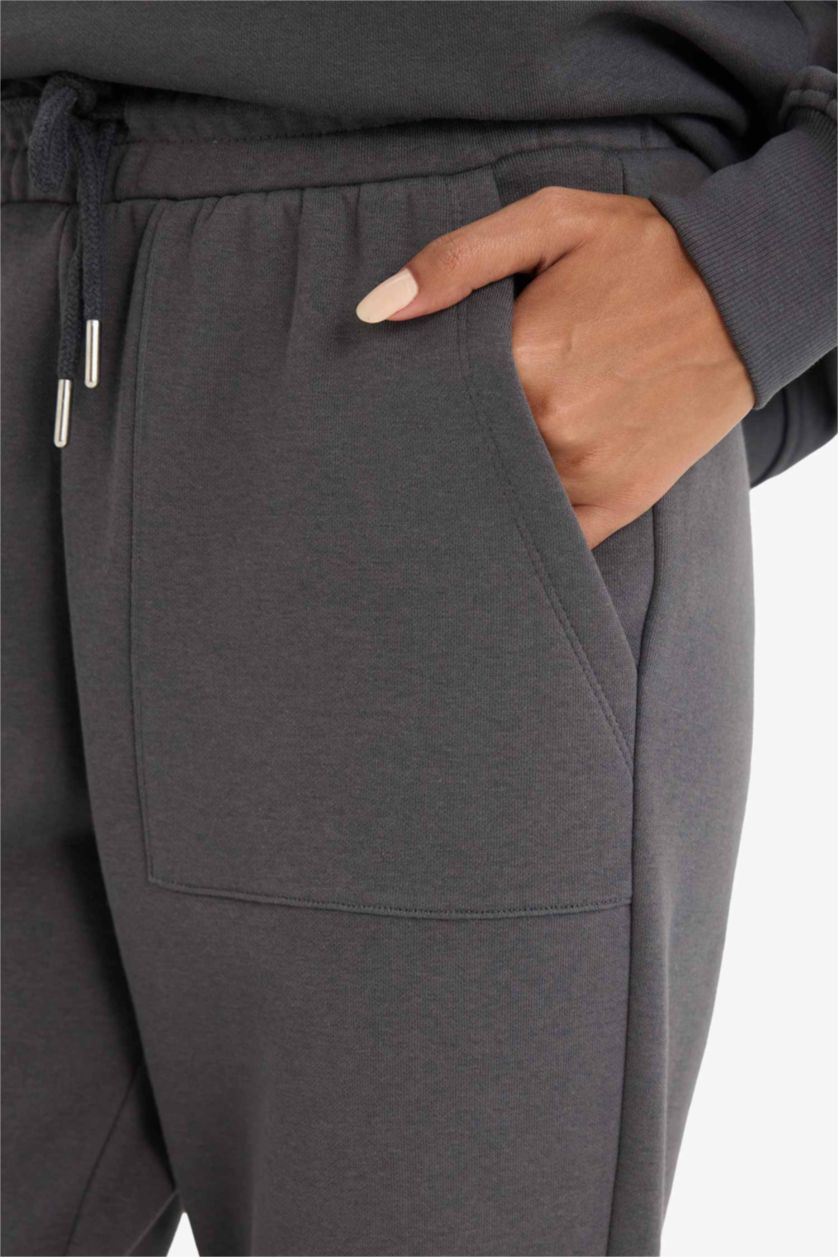 Женщины Антрацит Толстые спортивные брюки-джоггеры Jogger Fit Basic с карманами, высокой талией и из материала для свитшотов