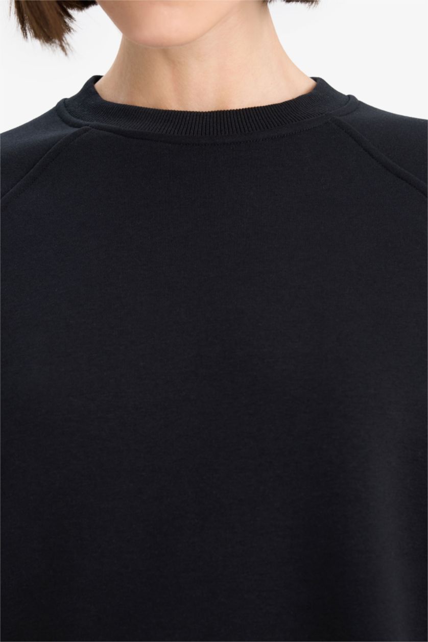 نساء أسود سويت شيرت بيزك اوفر سايز بياقة مستديرة