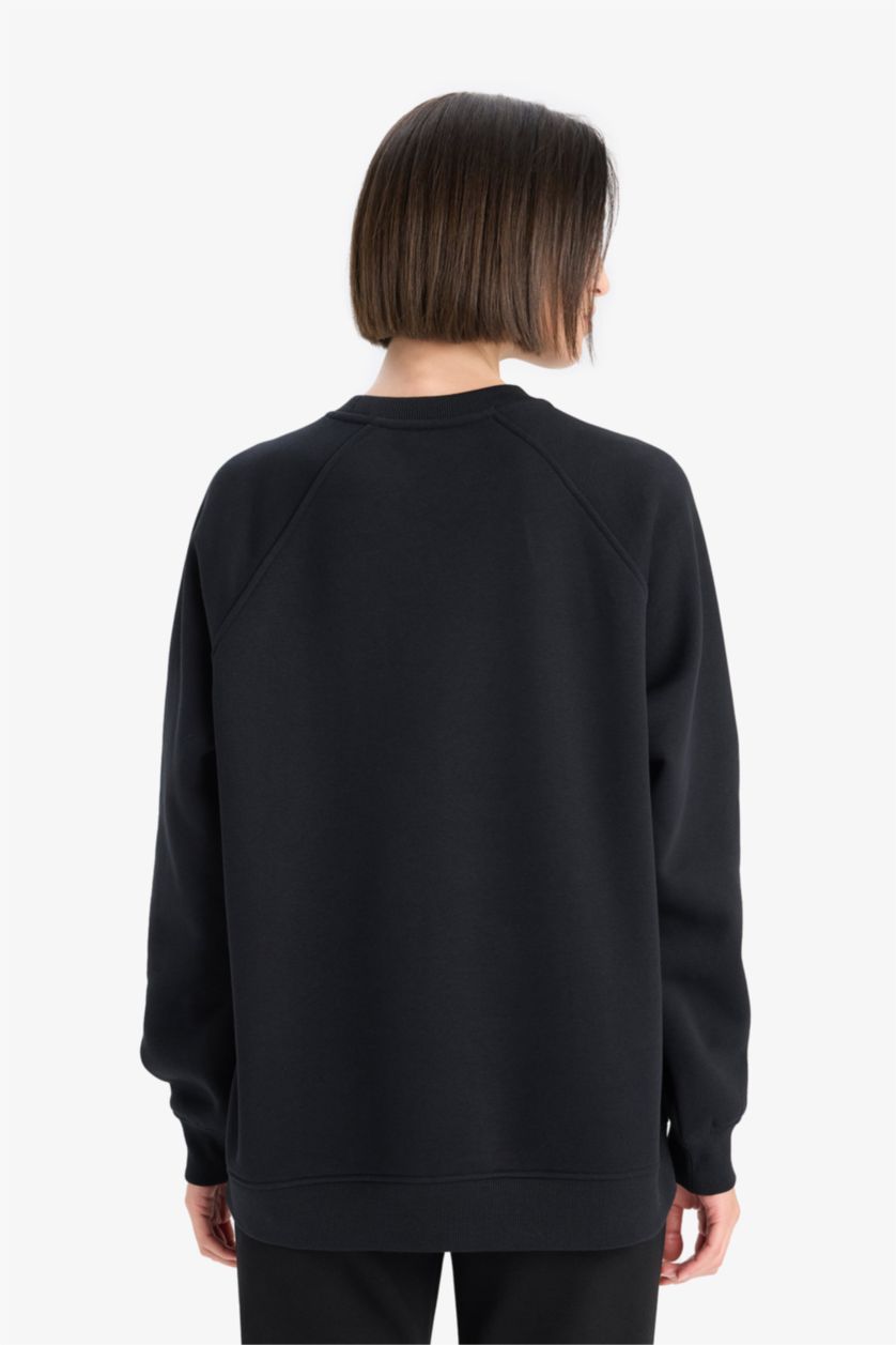 نساء أسود سويت شيرت بيزك اوفر سايز بياقة مستديرة