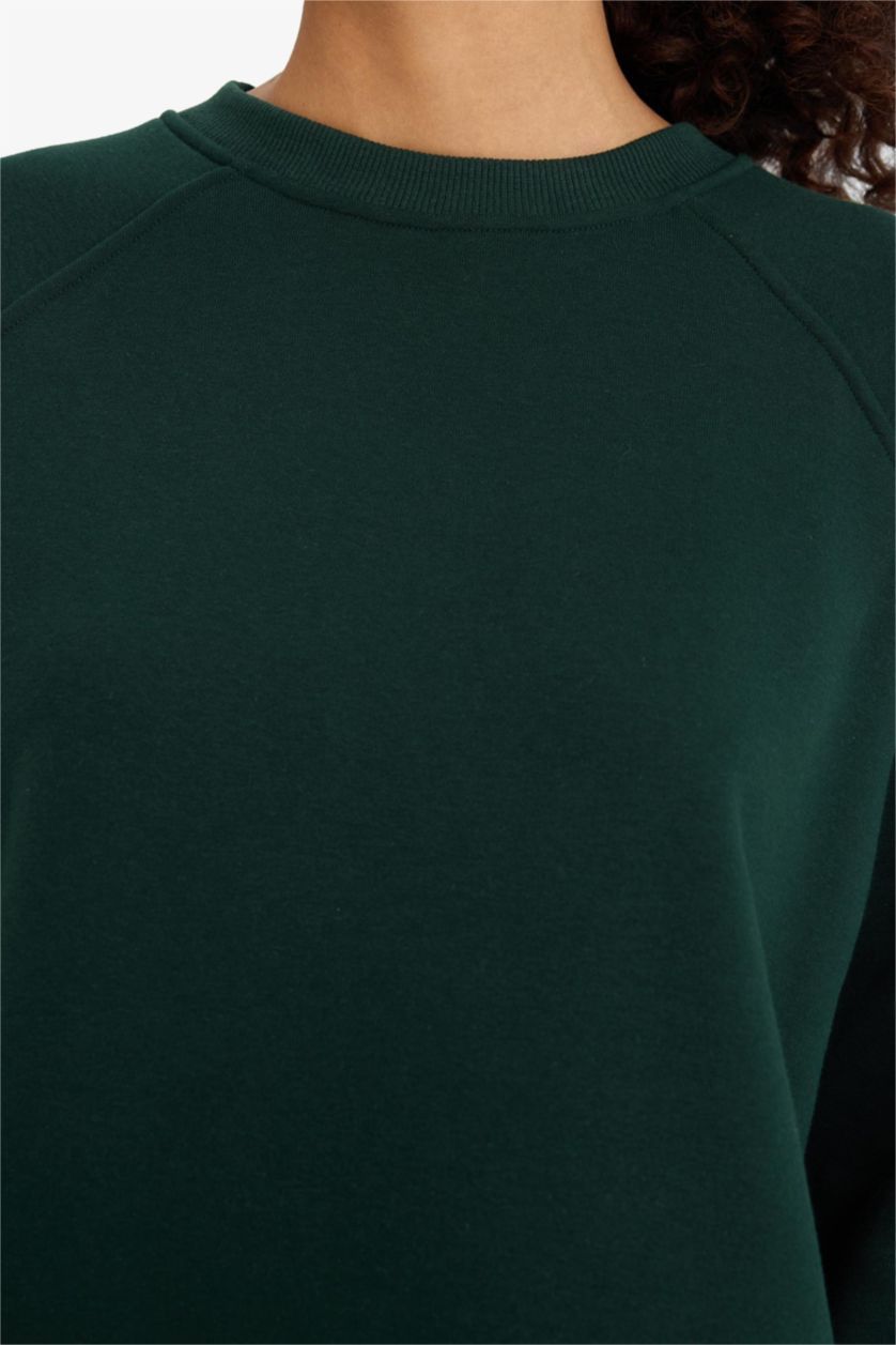 Женщины Темно-зеленый Свитшот с длинными рукавами, с круглым вырезом, плотный