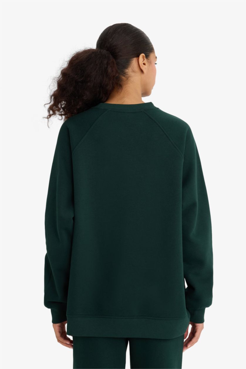 Женщины Темно-зеленый Свитшот с длинными рукавами, с круглым вырезом, плотный