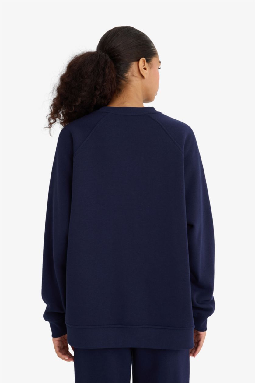 WOMAN NAVY Oversize Fit Crew Neck Basic Thick Sweatshirt