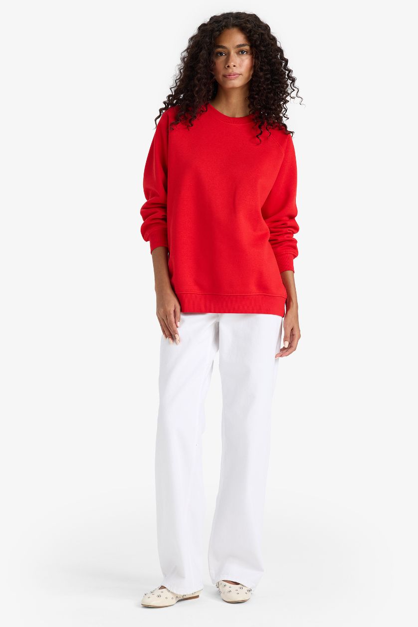 Woman Red Oversize Fit Basic Sweatshirt