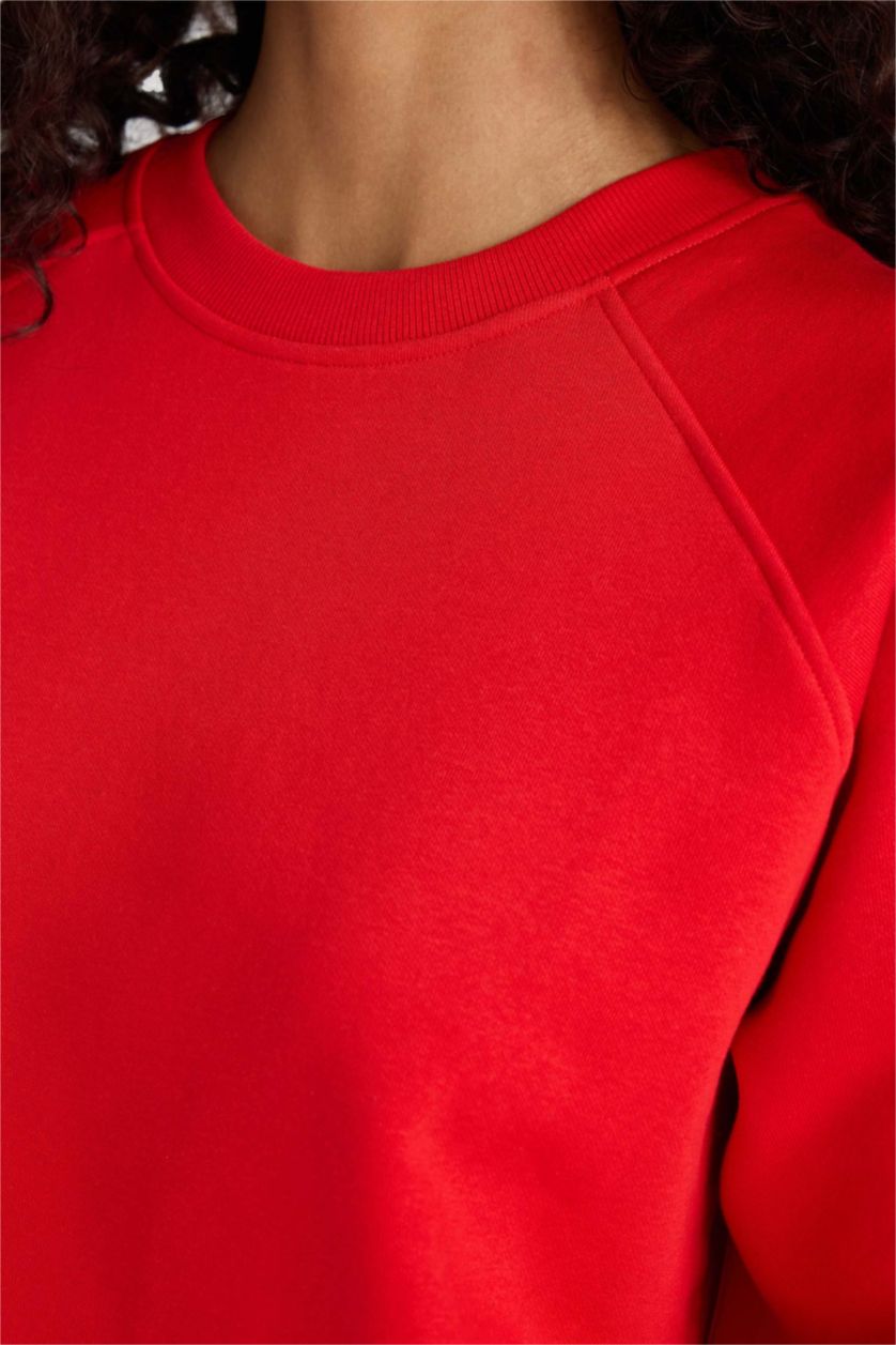 Woman Red Oversize Fit Basic Sweatshirt