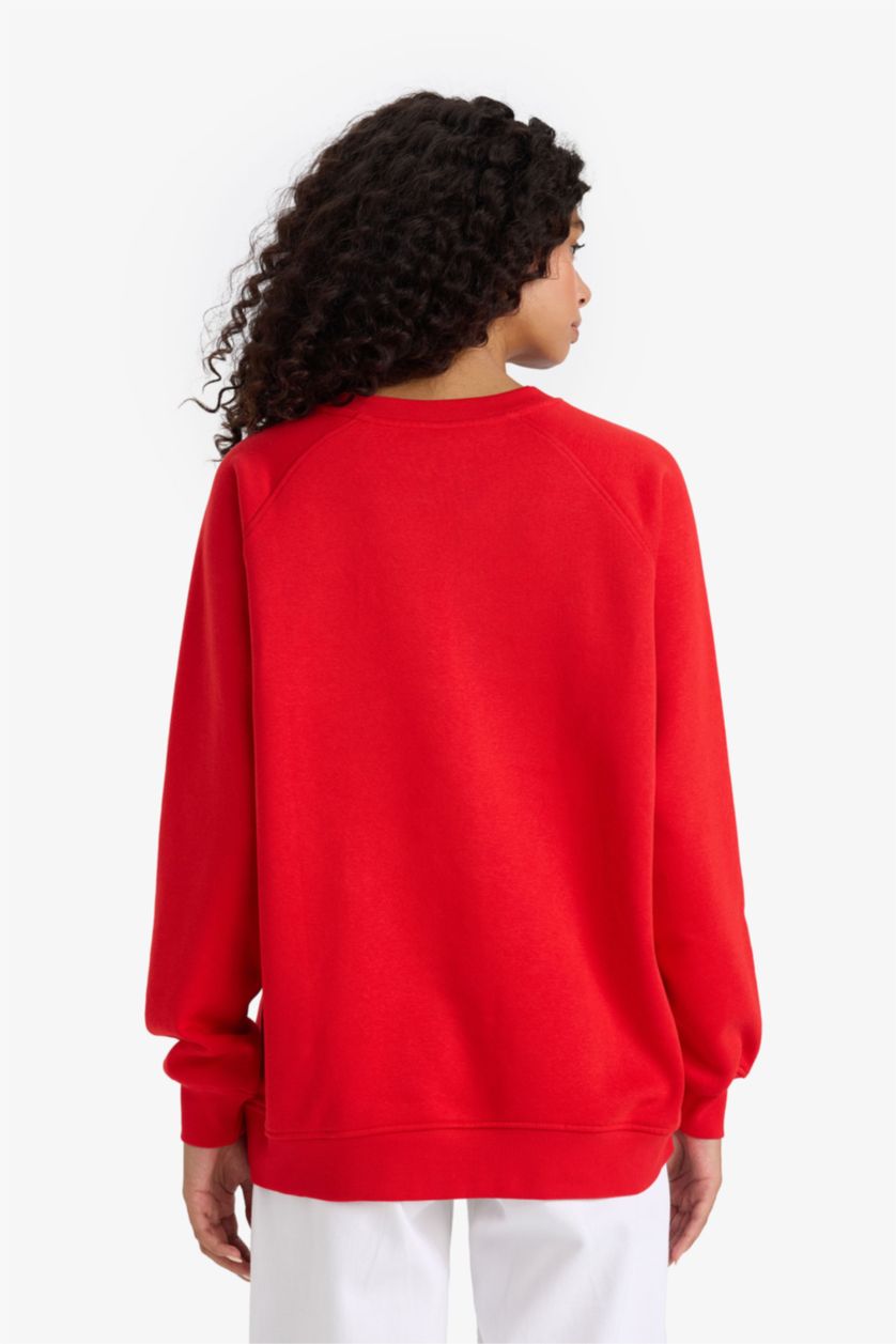 Woman Red Oversize Fit Basic Sweatshirt