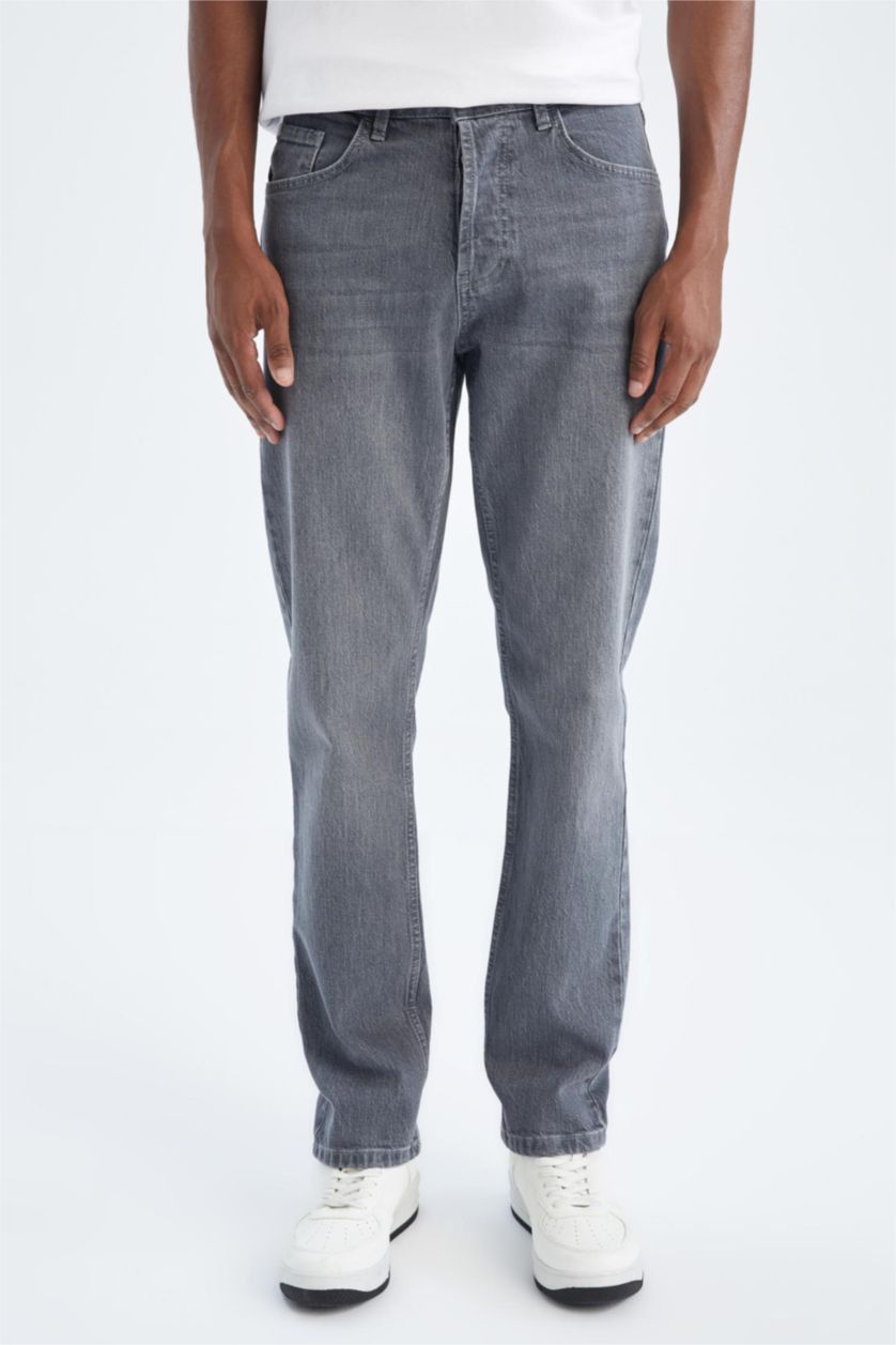 رجالي رمادي فاتح بنطلون جينز قصة عادية بخصر عادي بساق مستقيم