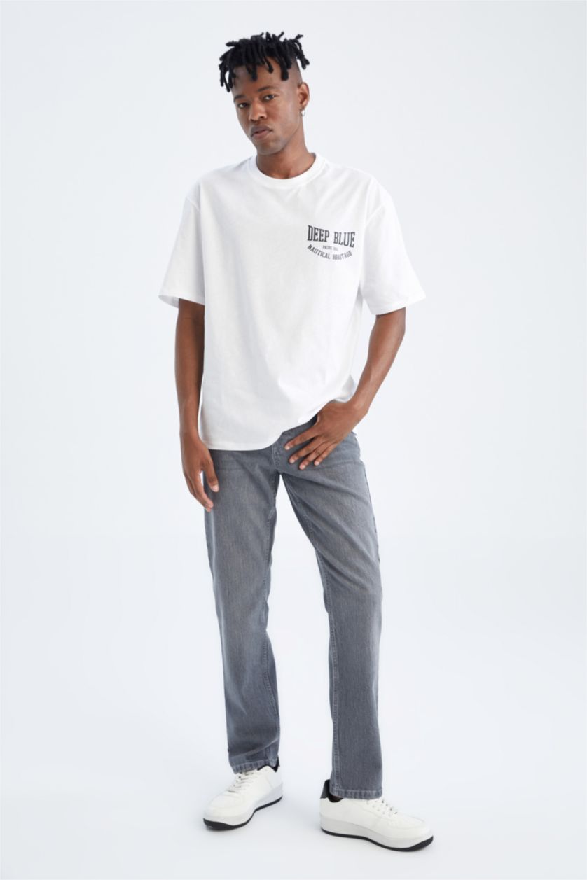 رجالي رمادي فاتح بنطلون جينز قصة عادية بخصر عادي بساق مستقيم