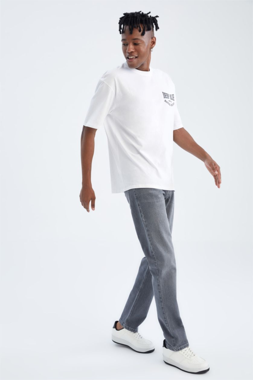 رجالي رمادي فاتح بنطلون جينز قصة عادية بخصر عادي بساق مستقيم