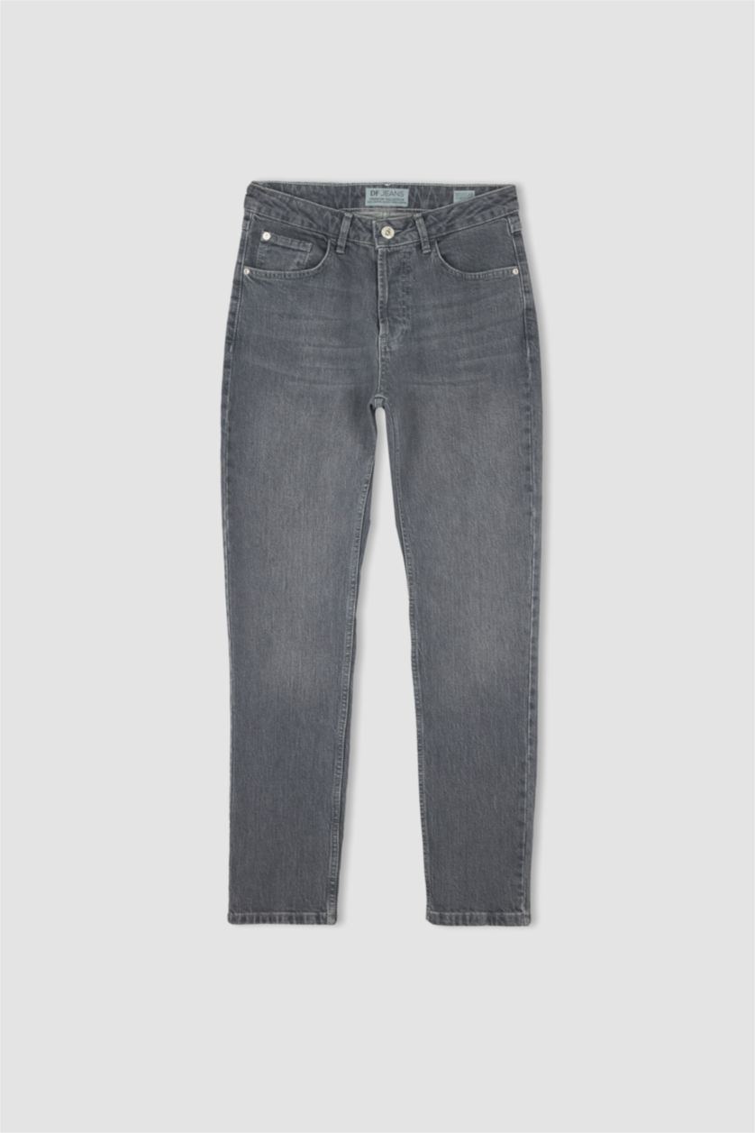 رجالي رمادي فاتح بنطلون جينز قصة عادية بخصر عادي بساق مستقيم