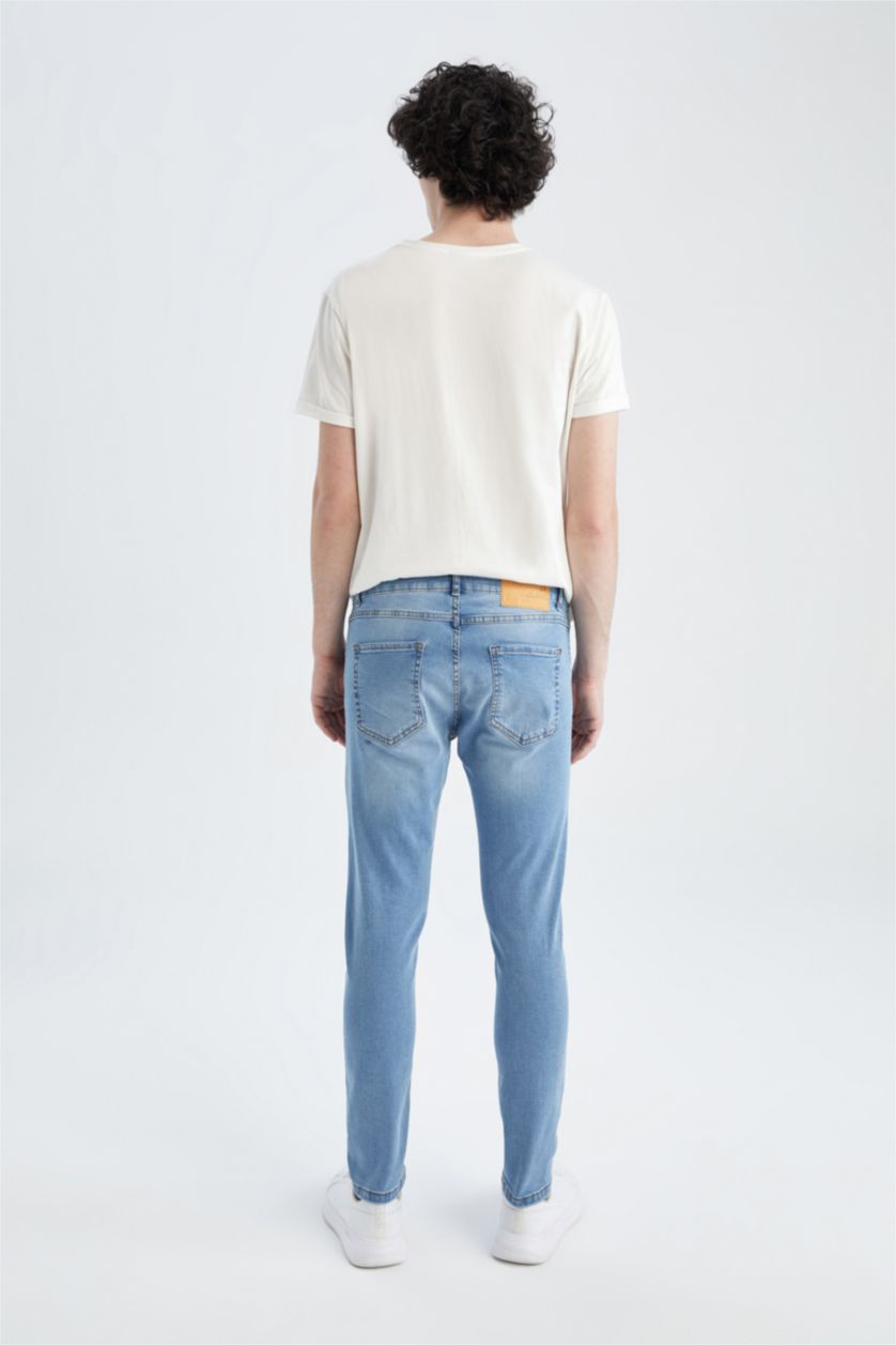 رجالي أزرق فاتح بنطلون جينز سليم فيت بتفاصيل ممزقة