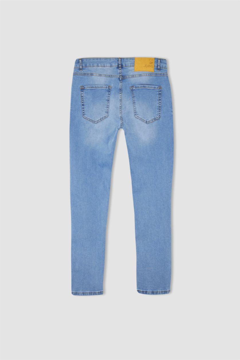 رجالي أزرق فاتح بنطلون جينز سليم فيت بتفاصيل ممزقة