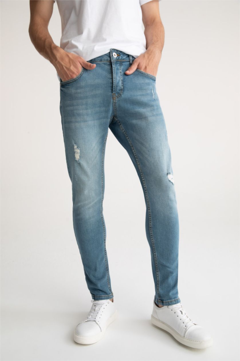 MAN Light Green Slim Comfort Fit Distressed Jeans