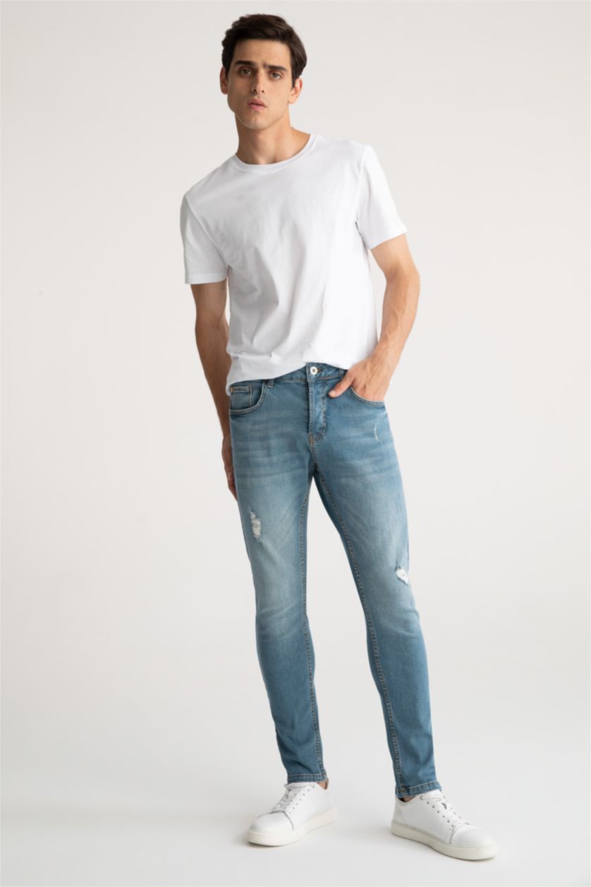 MAN Light Green Slim Comfort Fit Distressed Jeans