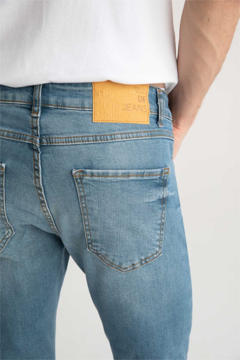 MAN Light Green Slim Comfort Fit Distressed Jeans