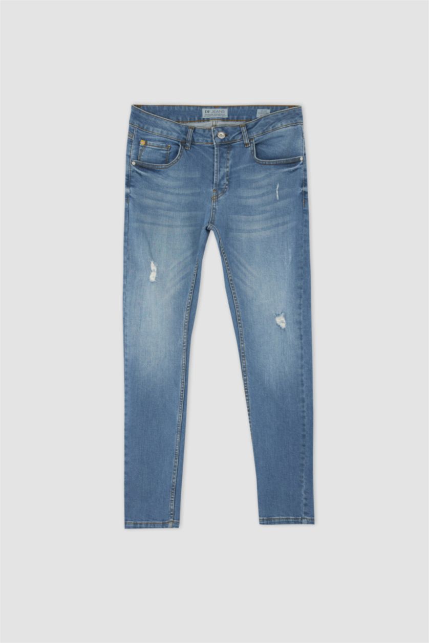 MAN Light Green Slim Comfort Fit Distressed Jeans