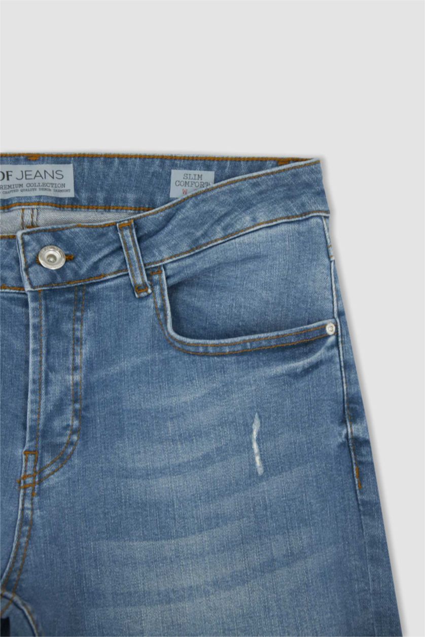 MAN Light Green Slim Comfort Fit Distressed Jeans