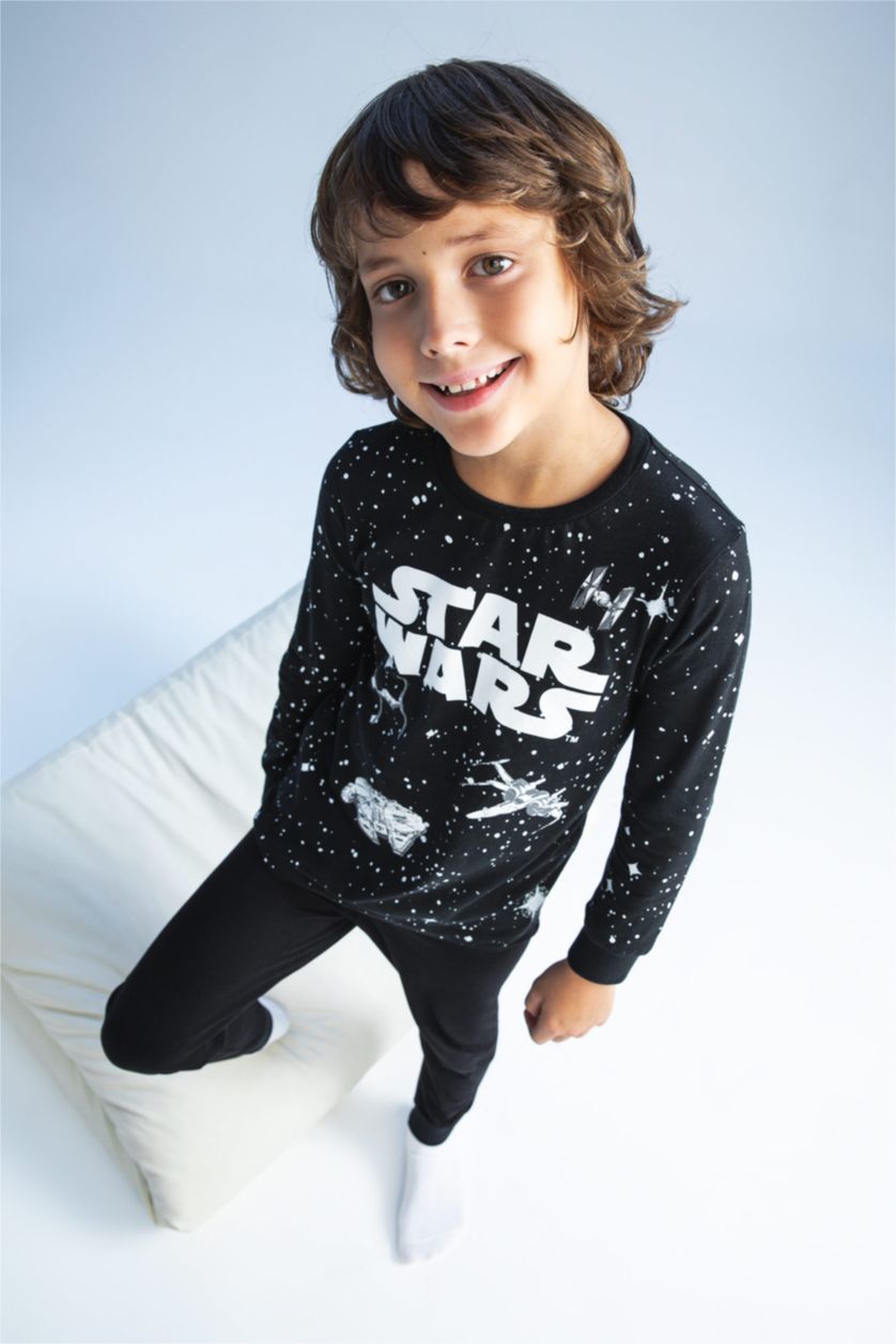 GARÇONS Noir Pyjama 2 pièces coupe régulière sous licence Star Wars pour garçon