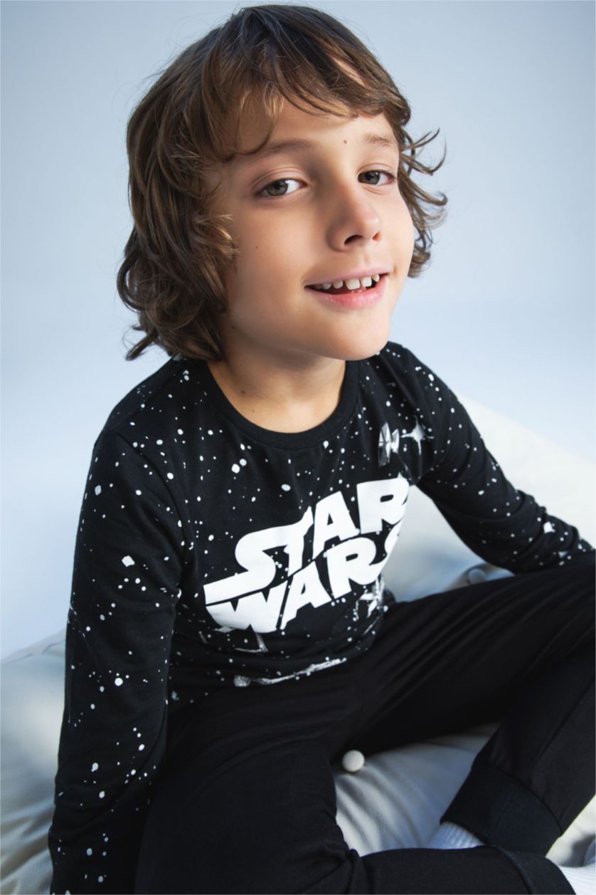 GARÇONS Noir Pyjama 2 pièces coupe régulière sous licence Star Wars pour garçon