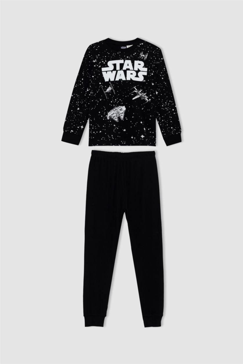 GARÇONS Noir Pyjama 2 pièces coupe régulière sous licence Star Wars pour garçon